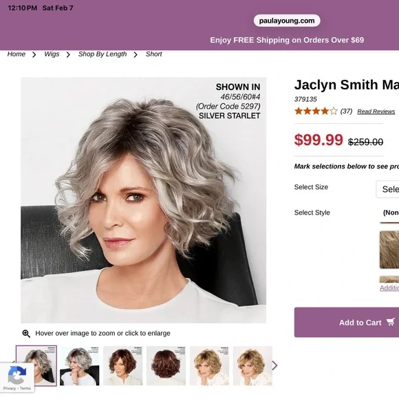 Jaclyn Smith Malibu Waves Wig
Silver Starlet color
Lace front/natural hairline - Picture 2 of 7
